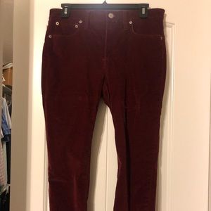 J.crew high rise toothpick velvet pants, petite